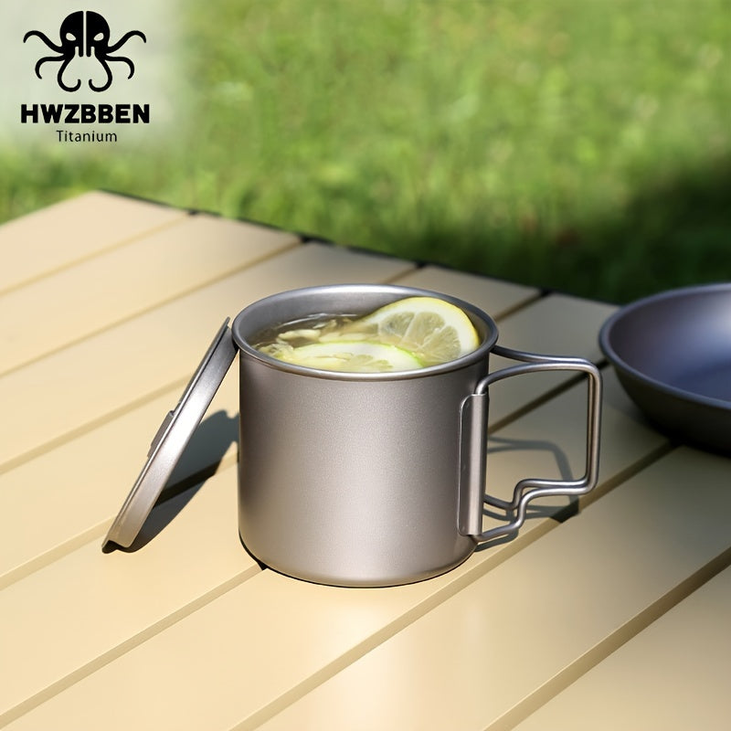 HWZBBEN Titanium Mug 350ml Portable Folding Cup + Lid
