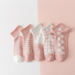 5 Pairs Pink Ankle Socks for Women