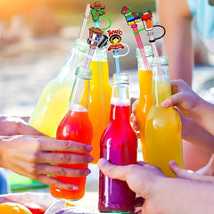10pcs Cartoon Reusable Silicone Straw Caps Dustproof Cup Stopper