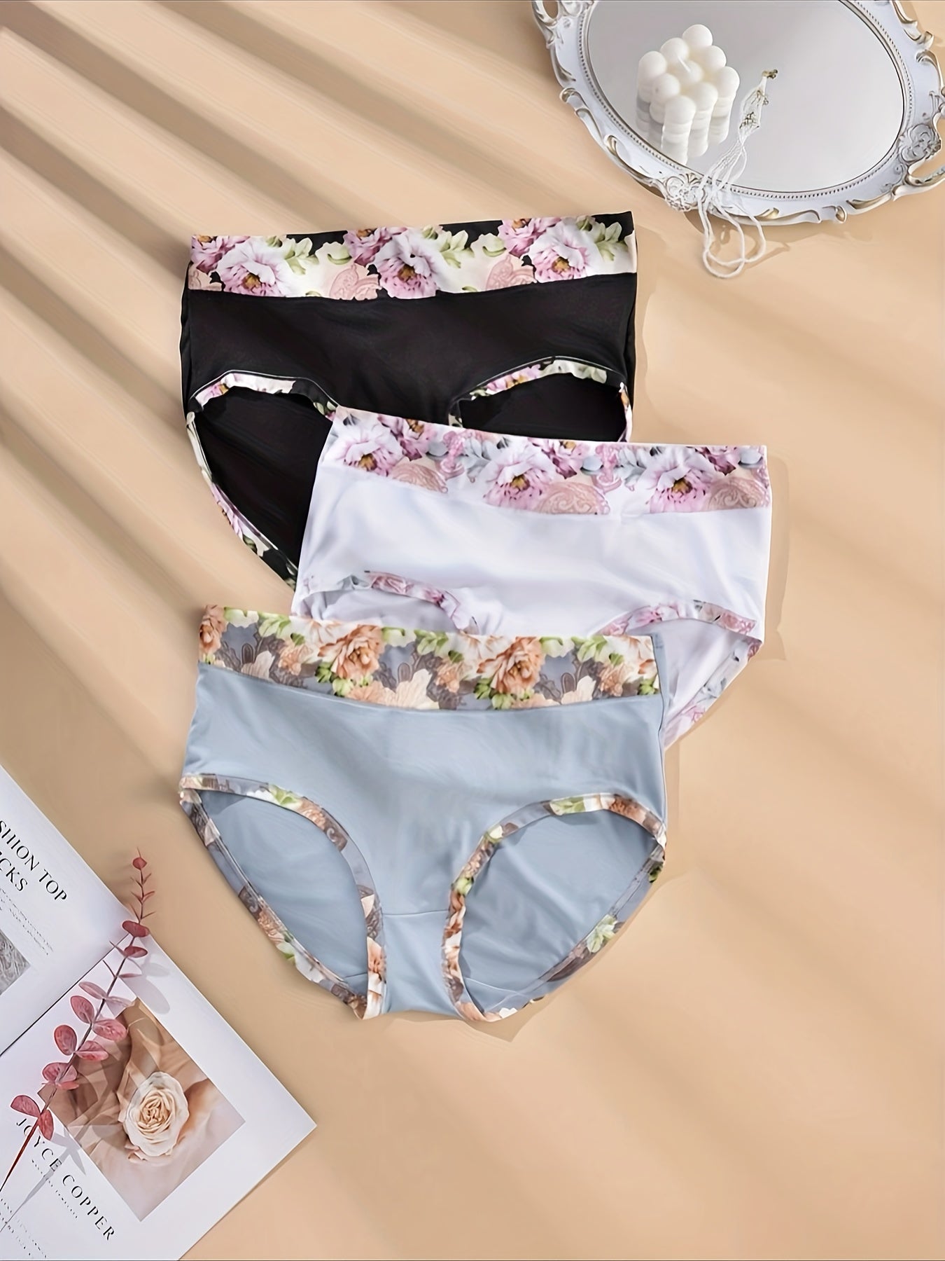 3 Pack Plus Size Panties Set - Floral Print - Medium Stretch Comfort