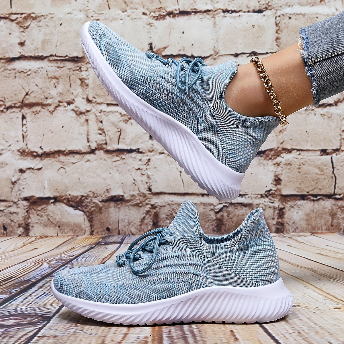Women's Breathable Knit Sneakers Closed Toe Lace Up Shoes Lightweight