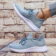Women's Breathable Knit Sneakers Closed Toe Lace Up Shoes Lightweight