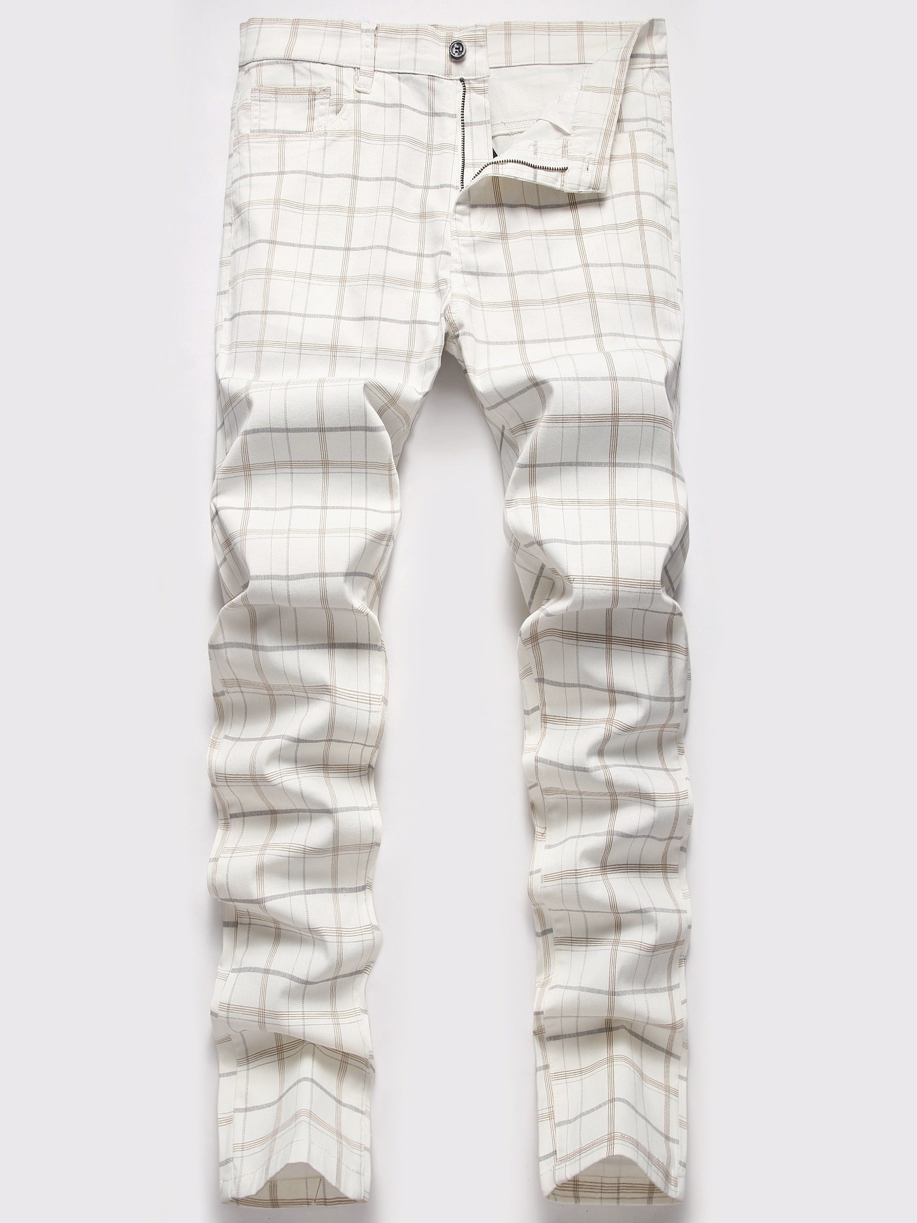 Men s Slim Fit Plaid & Striped Slacks Vintage Style Stretch Dress