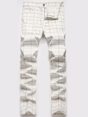 Men s Slim Fit Plaid & Striped Slacks Vintage Style Stretch Dress