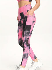 Tie Dye Honeycomb Butt Lifting Yoga Leggings High Waist Sports Tight Pants