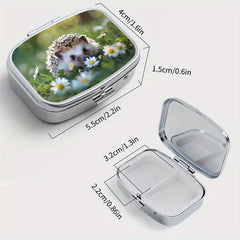 Sunshine Hedgehog Printed Square Pill Box Two Compartment Mini Portable Pill Box