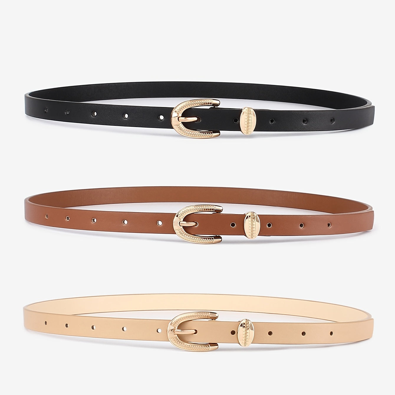 3pcs Classic PU Leather Belt Multicolor Pants Decoration Casual Jeans Buckle