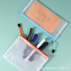Grid Zipper File Bag Thickened PVC Waterproof Large Storage Bag