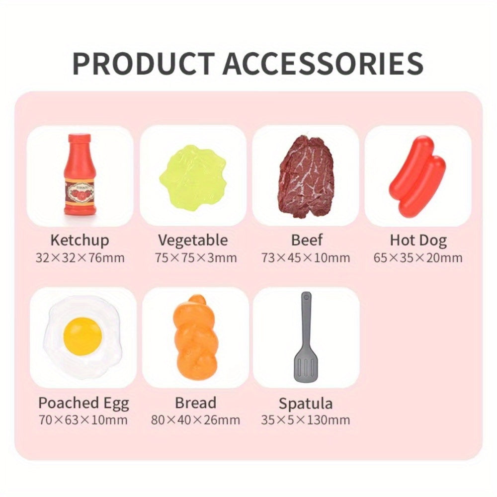 Kids Kitchen Pretend Play Food Toy Set - Frying Pan, Vegetables, Steak, Bread