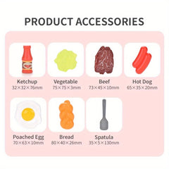 Kids Kitchen Pretend Play Food Toy Set - Frying Pan, Vegetables, Steak, Bread