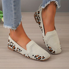 Leopard Print Square Toe Slip-On Loafers