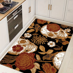 Vintage Skull Flower Print Machine Washable Area Rug - Indoor Use