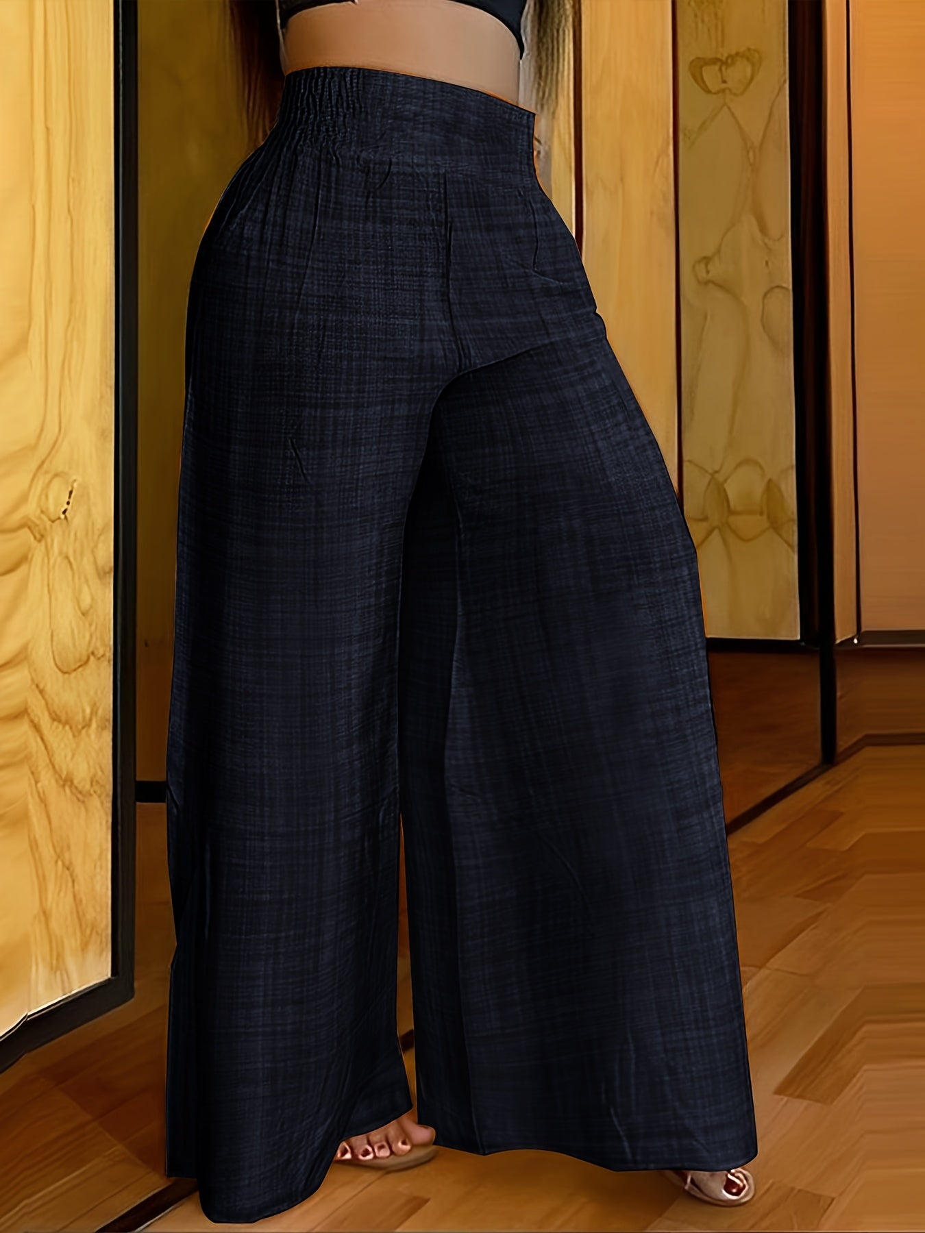 Solid Palazzo Pants Wide Leg Elastic Waist Women's Clothing