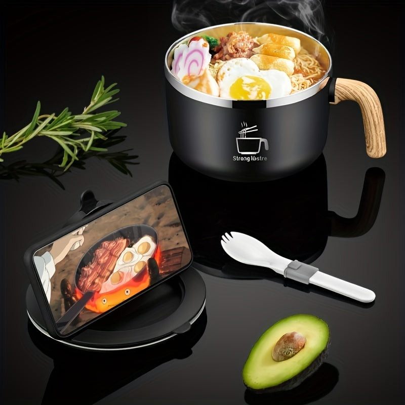 1200ml Stainless Steel Noodle Bowl with Lid & Handle