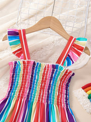 Toddler Girls Striped Ruffle A Line Princess Dress For Party