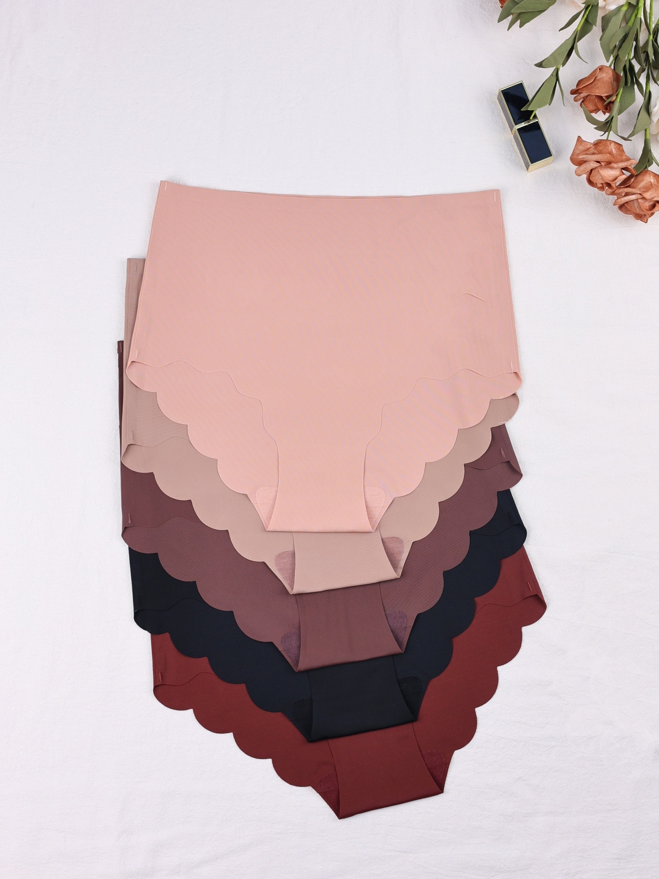 5pcs Scallop Trim Seamless High Waist Panties