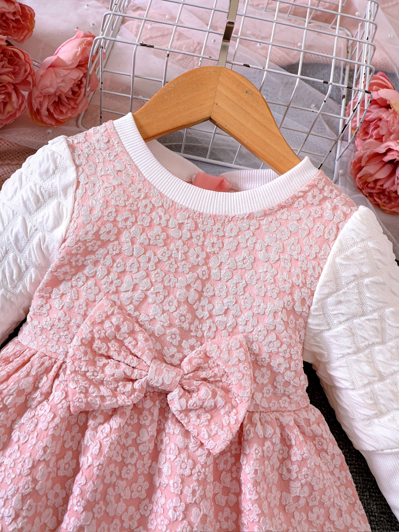 Grace Girls Bowknot Front Bubble Embossed Princess Dress