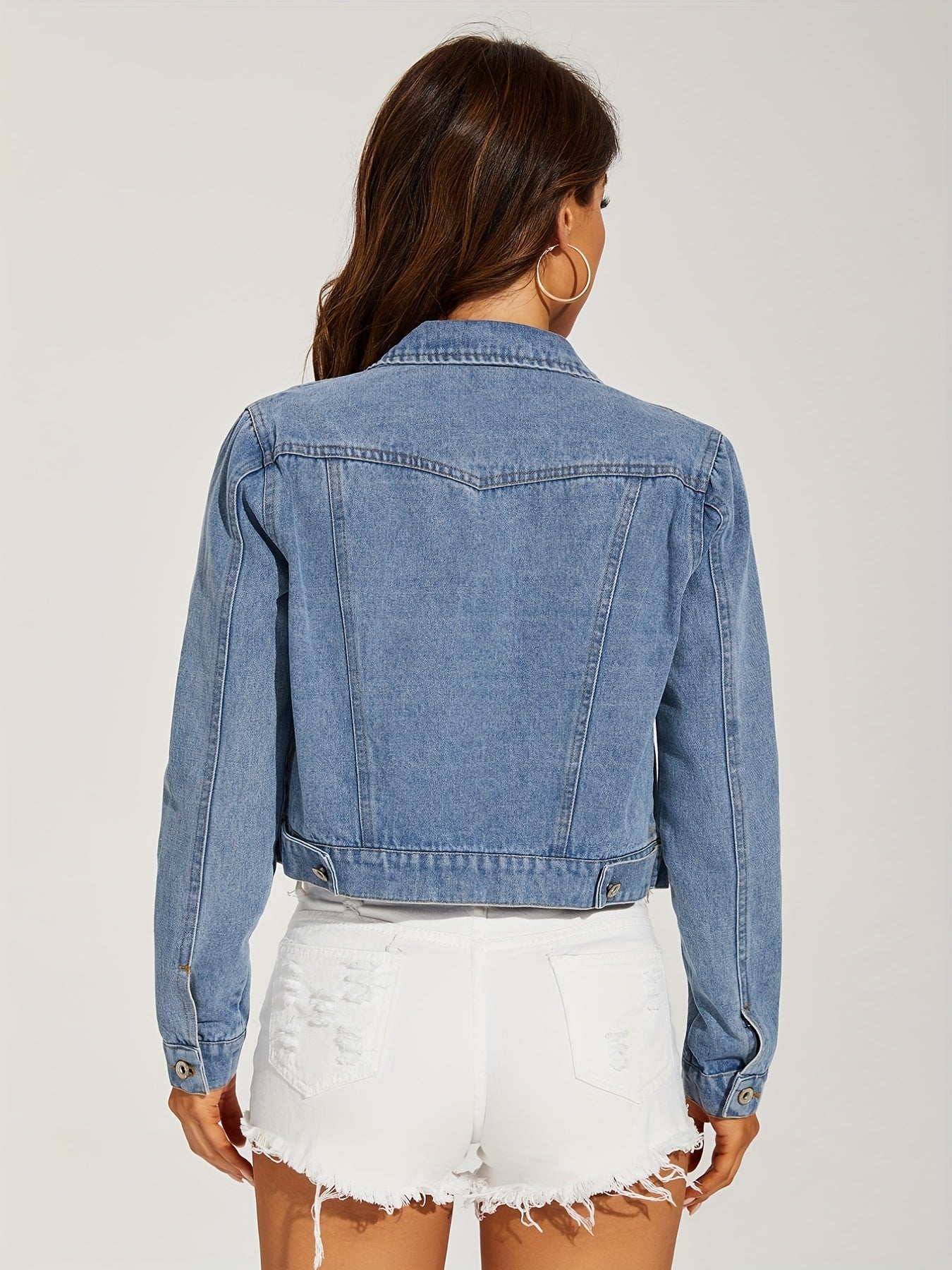 Long Sleeve Denim Jacket Button Front Lapel Coat Women's Denim Clothing