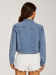 Long Sleeve Denim Jacket Button Front Lapel Coat Women's Denim Clothing