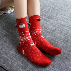 3 Pairs Elk Pattern Socks Comfy Christmas Mid Tube Women's Stockings