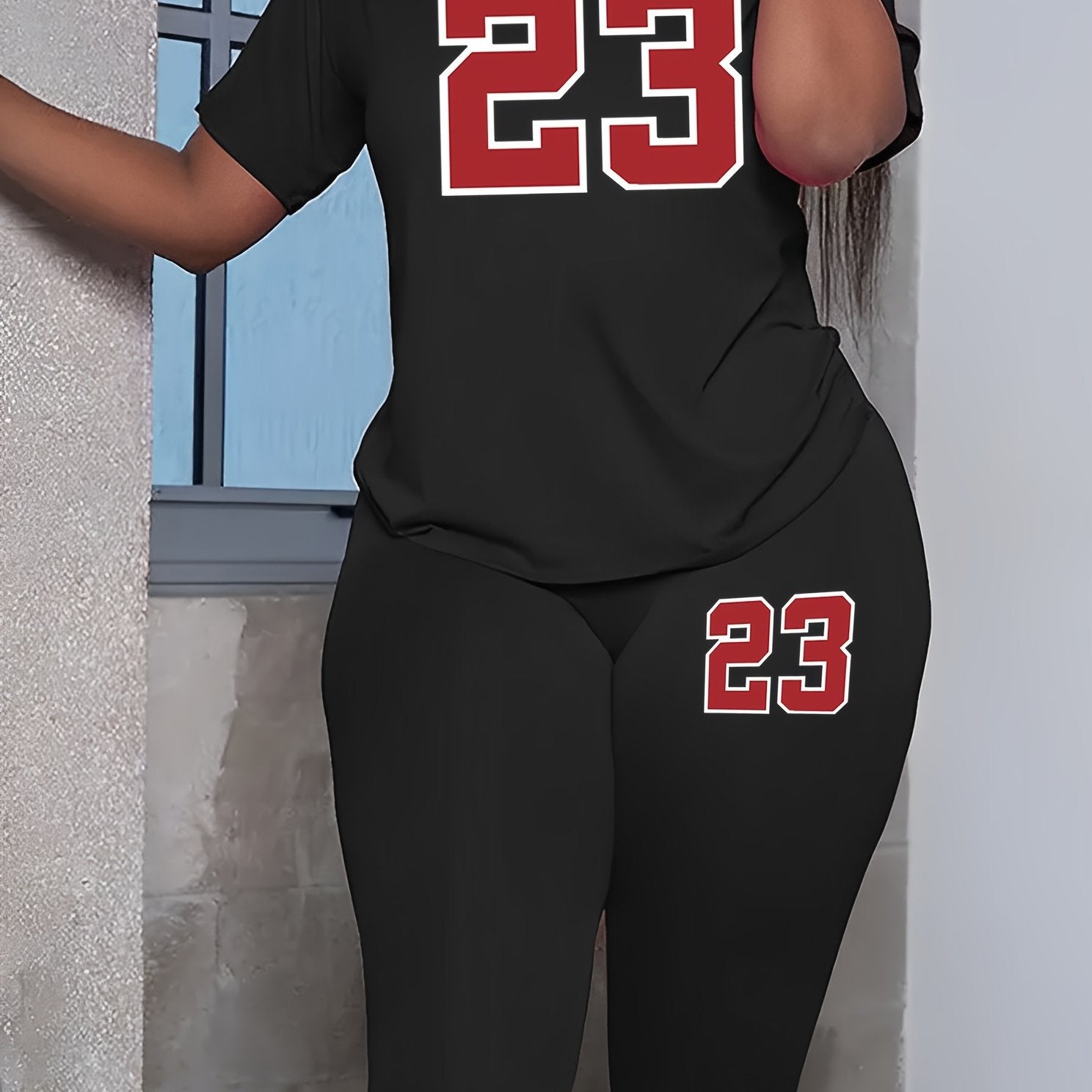 Women's Plus Letter Print Top & Legging Set