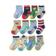 Boys Animal Print Striped Socks Non-slip Cotton Socks for Toddler