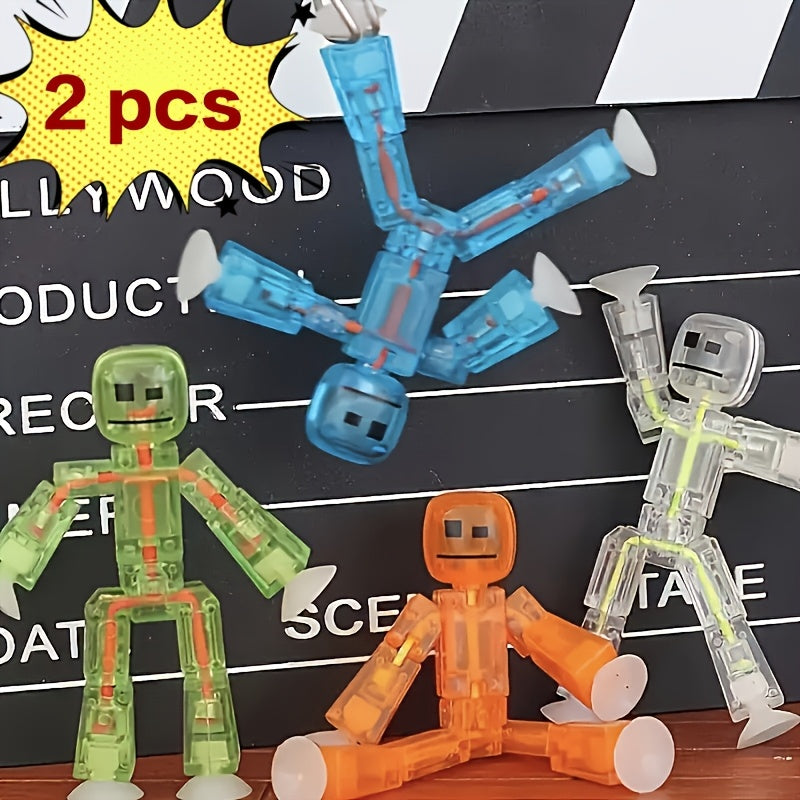 2pcs Colorful Robot Suction Cup Toys Stretchable Figurines