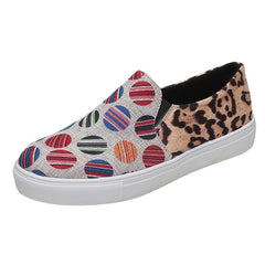 Women's Printed Round Toe Flat Loafers Slip On Canvas Shoes
