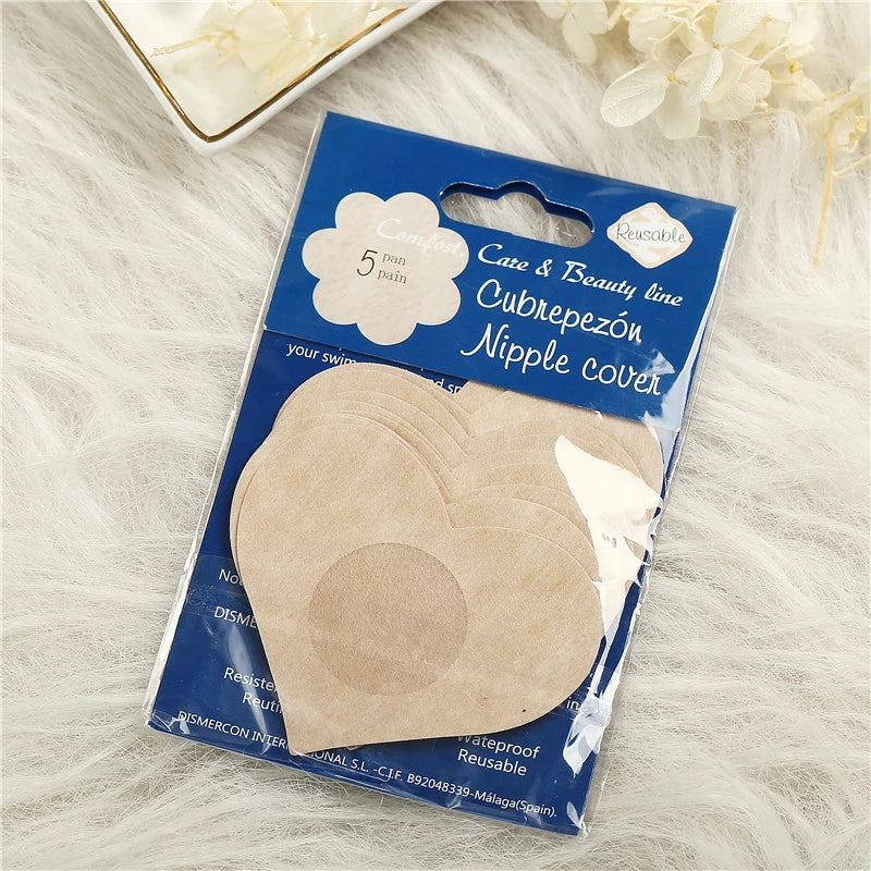 5 Pairs Women's Chest Heart Summer Invisible Bra Breast Patch Stickers