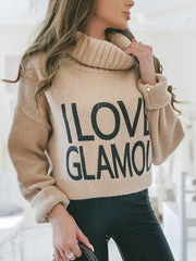 Casual Sweater Women's Plus Slogan Print Long Sleeve