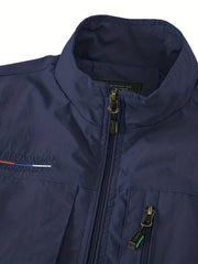 Men's Zipper Pockets Cargo Vest, Stand Collar Zip Up Vest