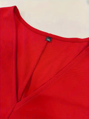 Women's Plus Solid Short Sleeve V Neck Medium Stretch Loose Fit Dress