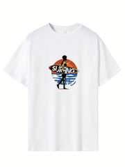 Men's Plane Print Graphic Crew Neck T-shirt for Summer
