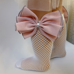 Girls Mesh Fishnet Socks With Bow - Party Performance