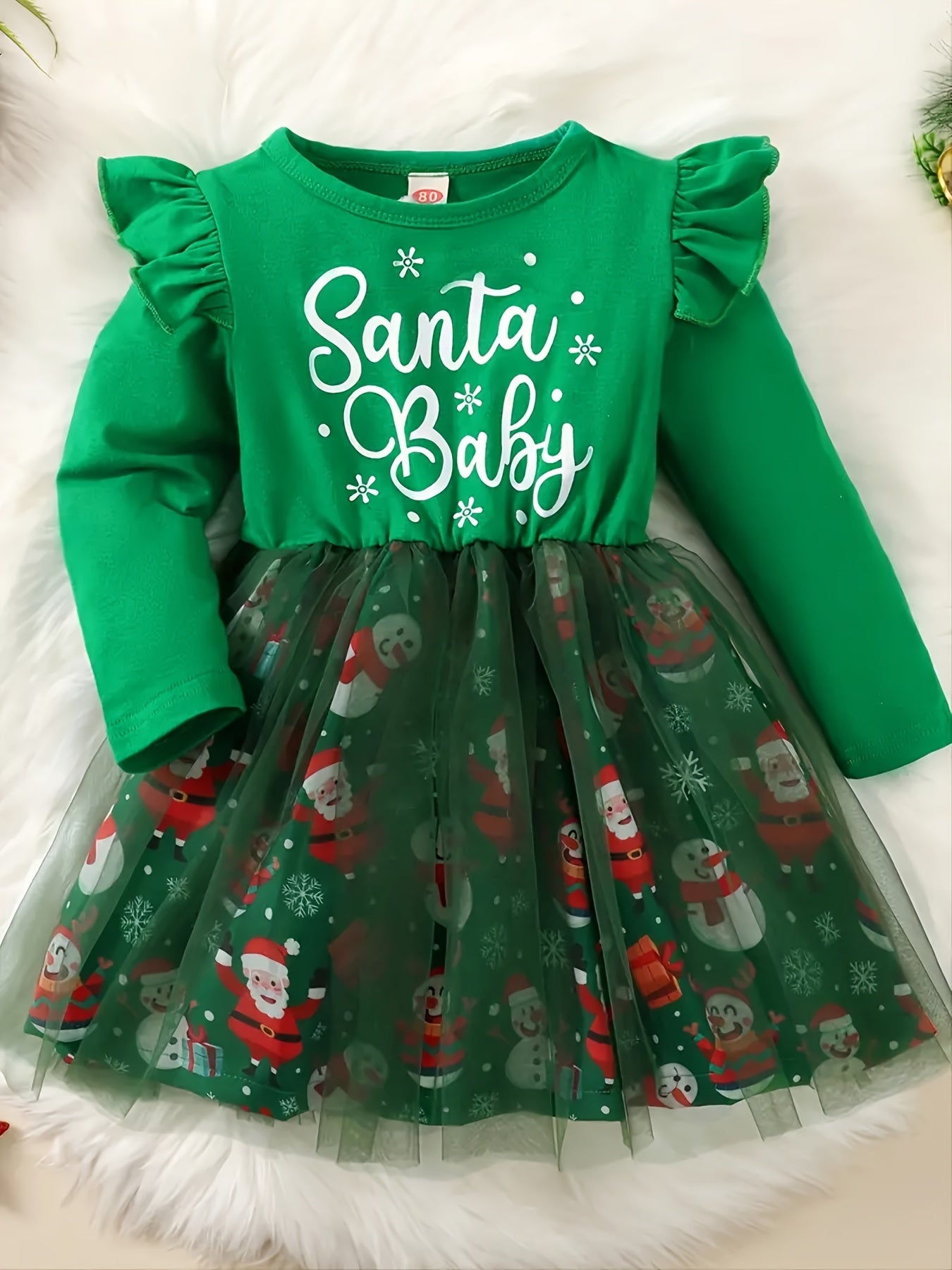 Baby Girls Mesh Dress Long Sleeve Bow Floral Embroidered Princess Dress