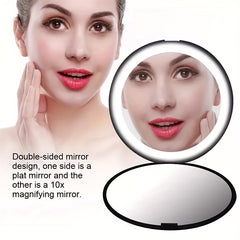 Travel LED Makeup Mirror 10X Magnification Portable Folding Round Mirror