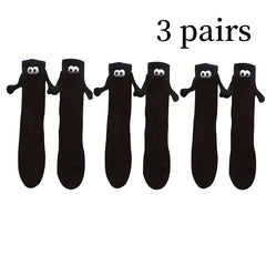 3 Pairs Creative Sweat-absorbing Mid-calf Socks with 3D Magnetic Dolls