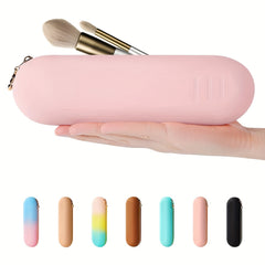Silicone Makeup Brush Holder Zipper Travel Cosmetic Brushes Case