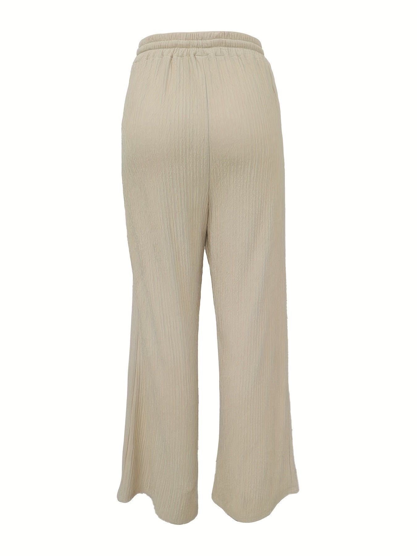 Solid Textured Wide Leg Pants Drawstring Waist Casual