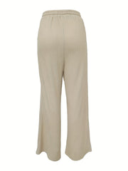 Solid Textured Wide Leg Pants Drawstring Waist Casual