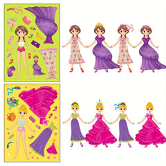 6pcs Princess Stickers Pack for Girls, DIY Cartoon Puzzle Stickers