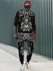 Men's All Over Print Hoodie & Sweatpants Set for Autumn Winter