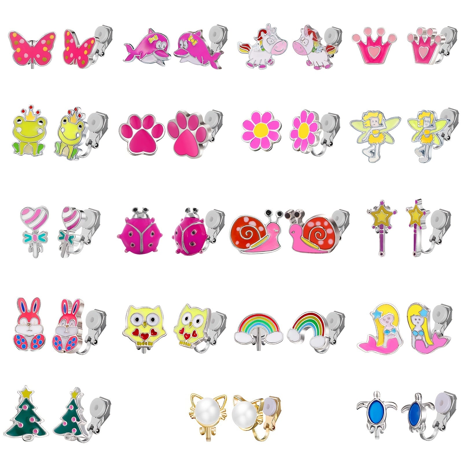 4 Pairs Colorful Ear Clips for Kids, Rainbow Bunny Butterfly Snail