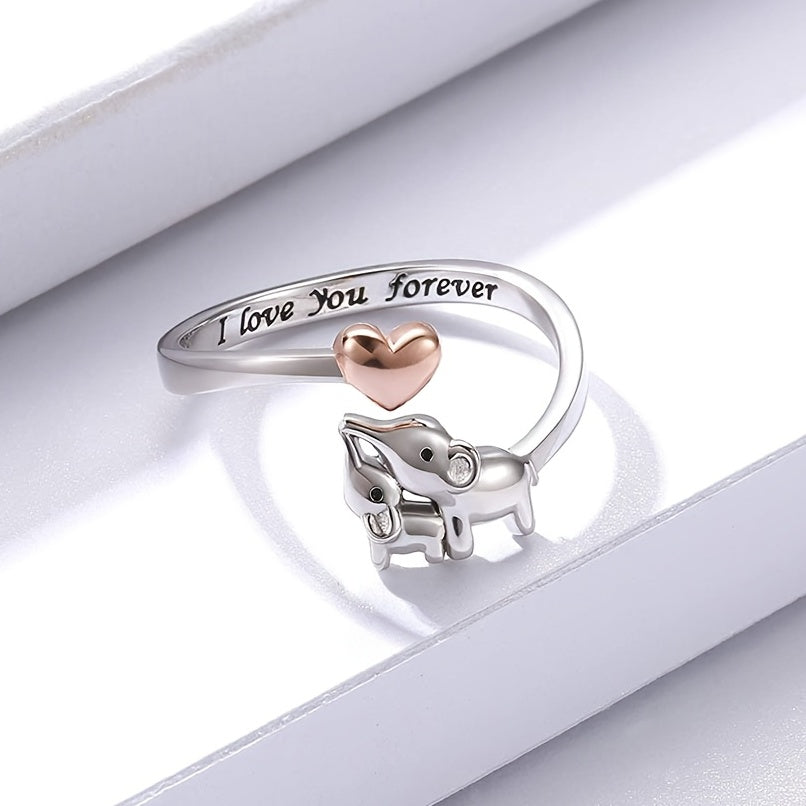 Baby Elephant And Pink Heart Adjustable Ring For Girls