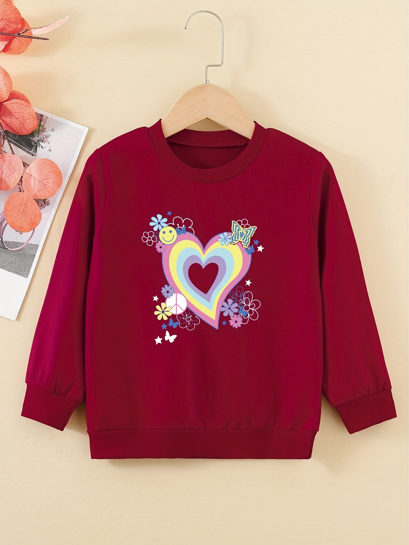 Floral Heart Graphic Girls Sweatshirt Comfort Fit Toddler Kids Pullover