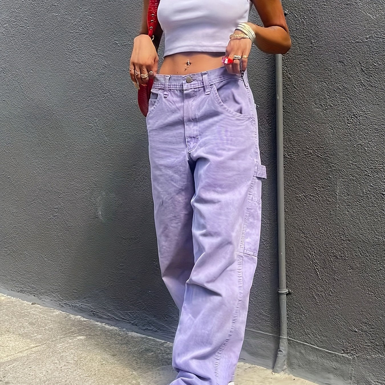 Purple Extra Long Denim Pants Boyfriend Wide Leg Jeans