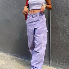Purple Extra Long Denim Pants Boyfriend Wide Leg Jeans