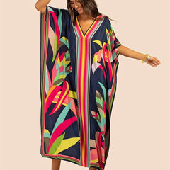 Plus Size Boho Kimono Women's Plus Floral Print Maxi Cover Up Dress
