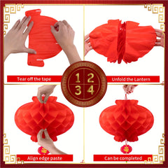 3 Red Paper Lanterns Connected Decorations