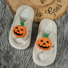 Halloween Pumpkin Decor Slippers Cross Strap Platform Comfort Indoor Shoes